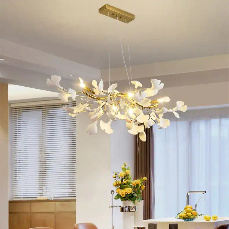 Traditional French Ginkgo Leaf Dome Rectangle Chandelier